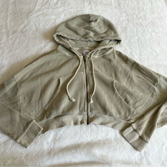 BDG Urban Outfitters Green Waffle Knit Zip Up Sweatshirt Size Small - Picture 1 of 10